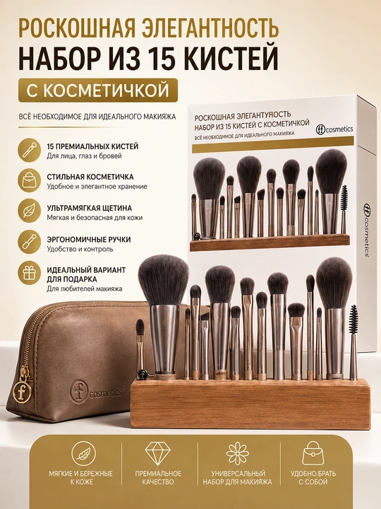 Набор из 15 кистей для макияжа - 