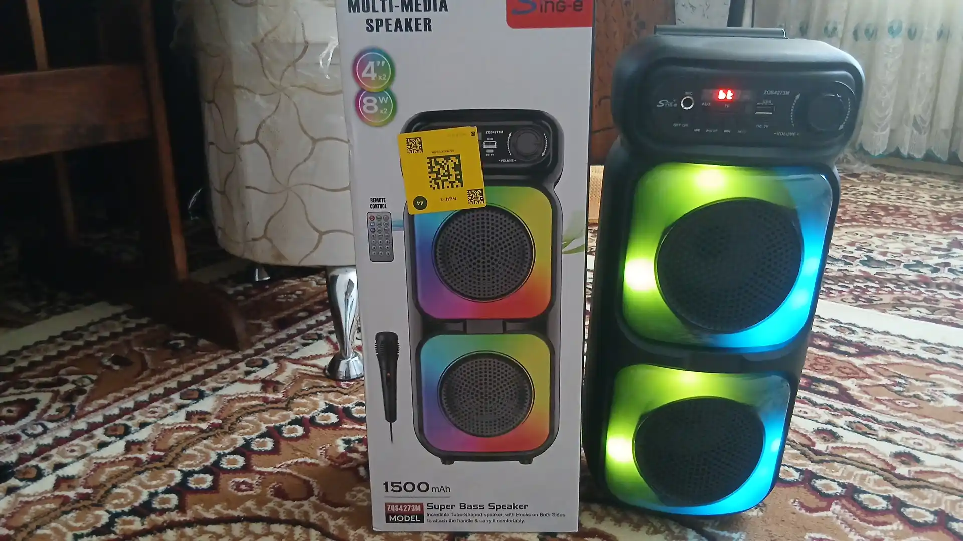 Simsiz katta karnay, karaoke musiqasi, mikrofon, pult va RGB yoritgich