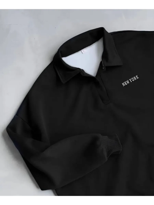 Polo svitshot ayol katta o'lchamli paxta,ayollar uchun kapyushonsiz oversize svitshot