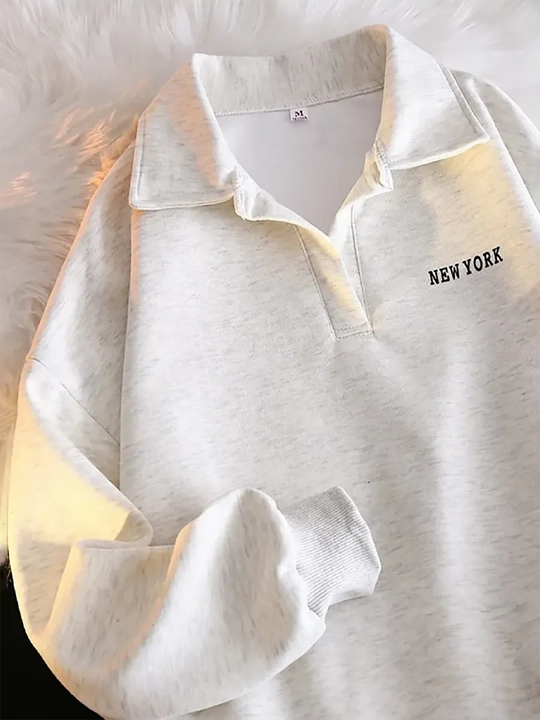 Polo svitshot ayol katta o'lchamli paxta,ayollar uchun kapyushonsiz oversize svitshot