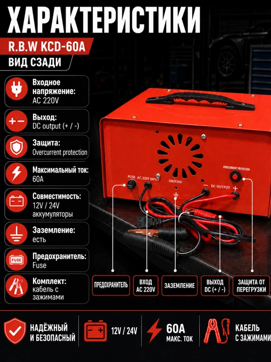 Зарядное устройство для авто аккумулятора R.B.W KCD-60A, 12V/24V