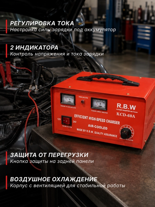 Зарядное устройство для авто аккумулятора R.B.W KCD-60A, 12V/24V