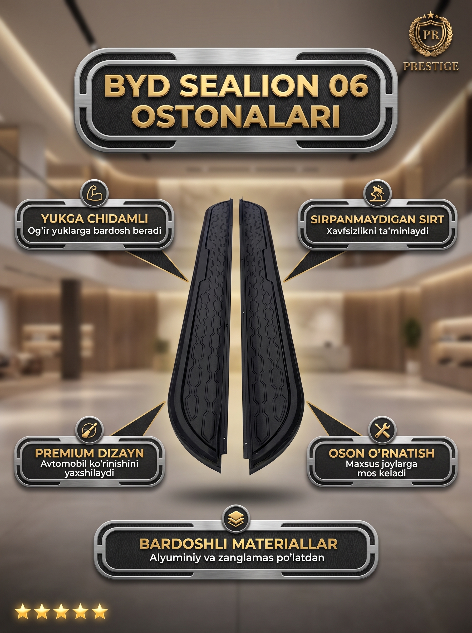 BYD Sealion 06 avtomobili uchun poroglar, zanglamaydigan yon qadamlar