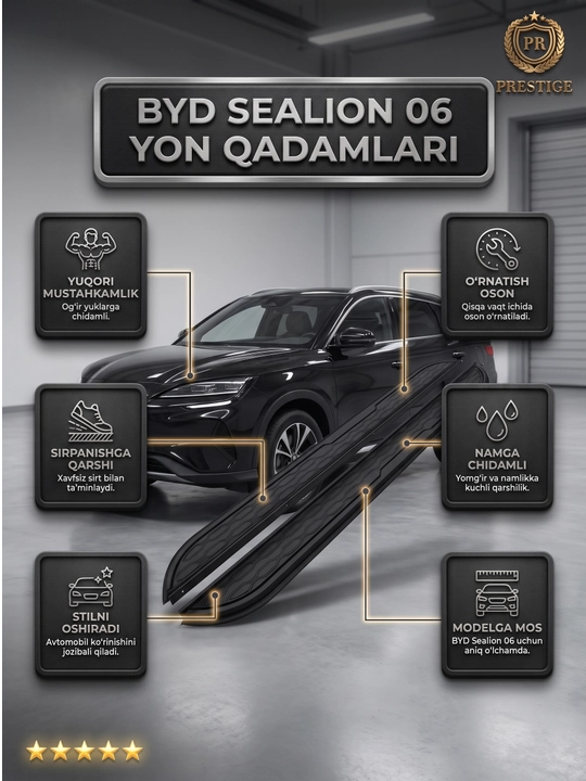 BYD Sealion 06 avtomobili uchun poroglar, zanglamaydigan yon qadamlar