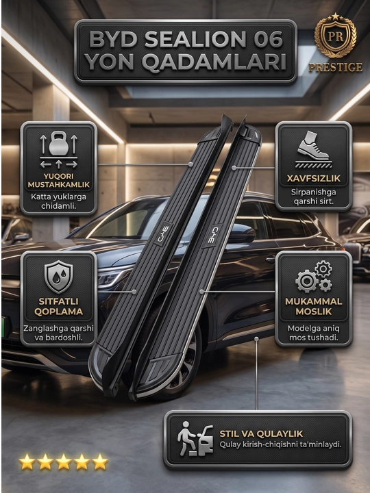 BYD Sealion 06 avtomobili uchun poroglar, zanglamaydigan yon qadamlar