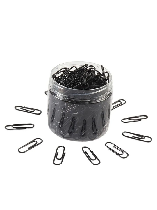 Qora metall ofis qog'oz qisqichlari 28 mm, shisha idishda 200 ta