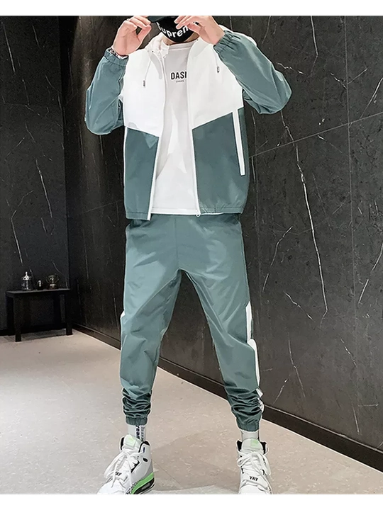 Erkaklar uchun oversize sport kostyum, kapyushonsiz svitshot va jogger shim,ikki qismli