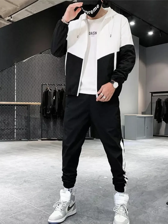 Erkaklar uchun oversize sport kostyum, kapyushonsiz svitshot va jogger shim,ikki qismli