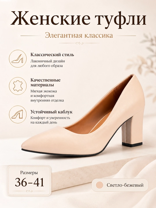 Туфли женские с каблуком, женские лодочки - 