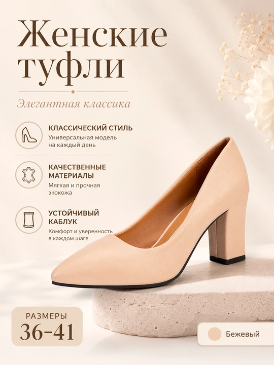 Туфли женские с каблуком, женские лодочки - 