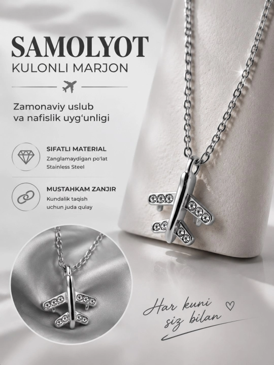 Ayollar uchun samolyot kulonli marjon, oltin rang - 