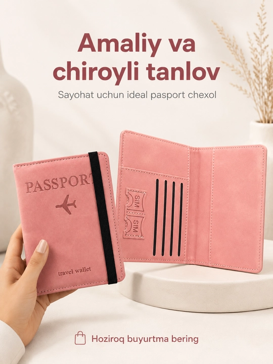 Pasport chexol travel wallet, karta va SIM joyli sayohat qopqog‘i