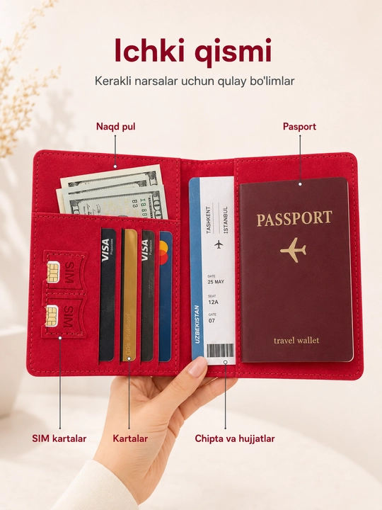 Pasport chexol travel wallet, karta va SIM joyli sayohat qopqog‘i