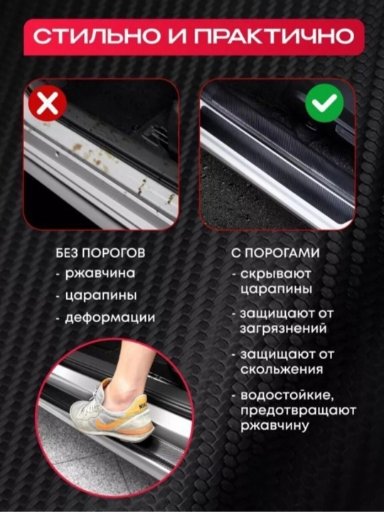 Avtomobil eshik osti himoya nakladkalari, karbon himoya stikerlari, 4 dona
