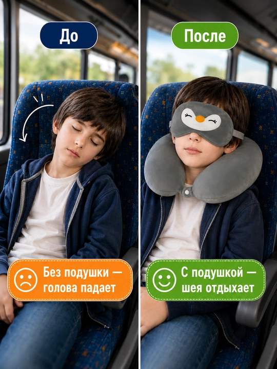 Детская подушка для путешествий, подушка для шеи, маска для сна в подарок