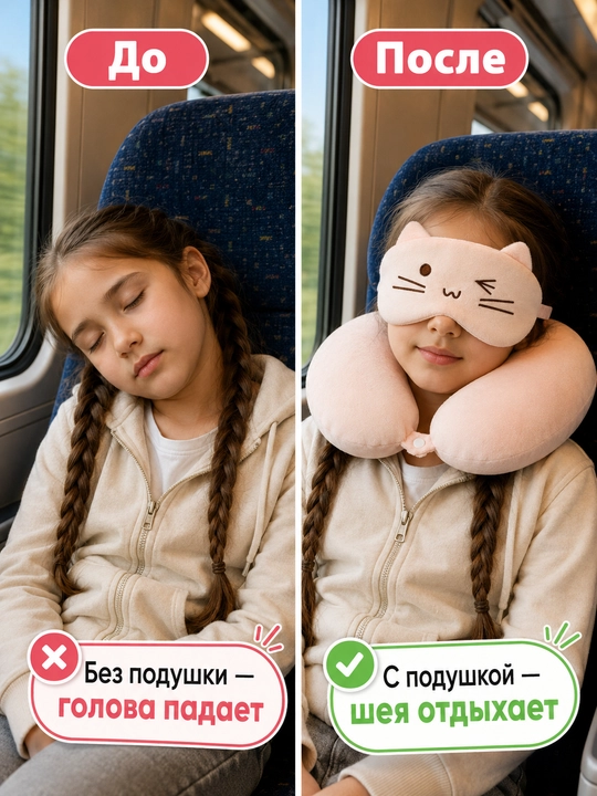 Детская подушка для путешествий, подушка для шеи, маска для сна в подарок