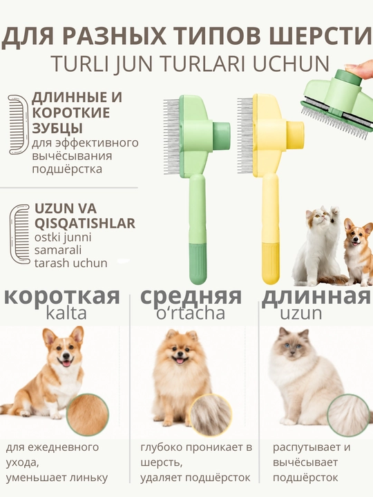 Mushuk va itlar uchun o'zini tozalovchi taroq, junni tarash uchun cho'tka
