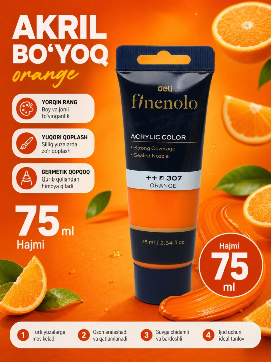 Tubali akril bo‘yoq, Deli, Finenolo EC75-CB, 75 ml
