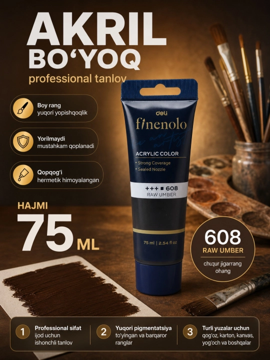 Tubali akril bo‘yoq, Deli, Finenolo EC75-CB, 75 ml