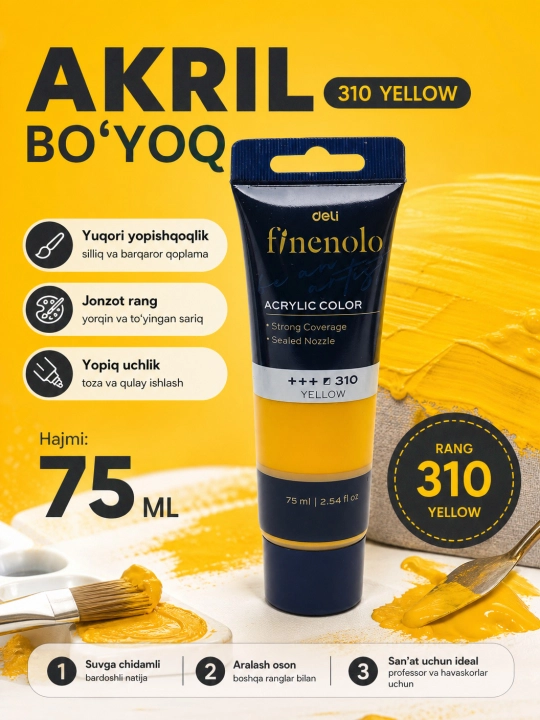 Tubali akril bo‘yoq, Deli, Finenolo EC75-CB, 75 ml