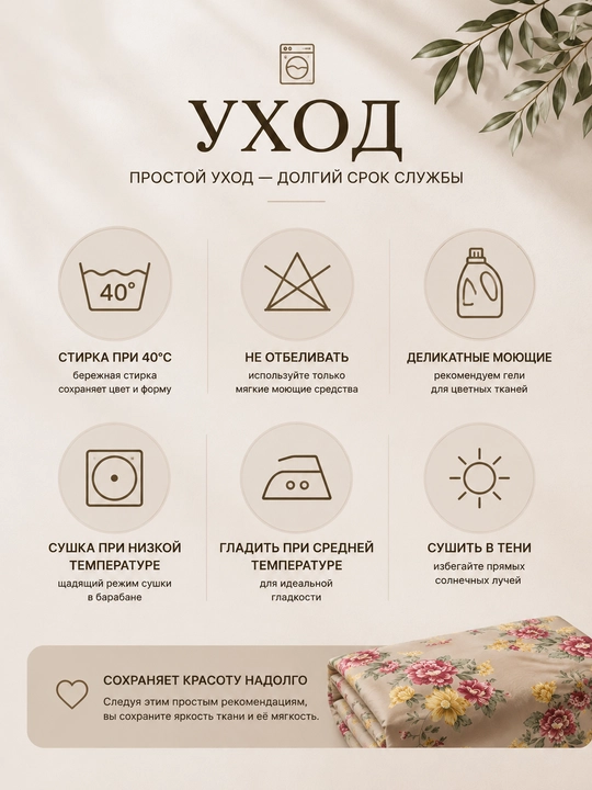 Комплект постельного белья  бежевый с яркими цветами 1.5 спальный 100% 