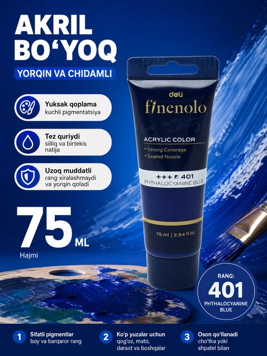 Tubali akril bo‘yoq, Deli, Finenolo EC75-CB, 75 ml
