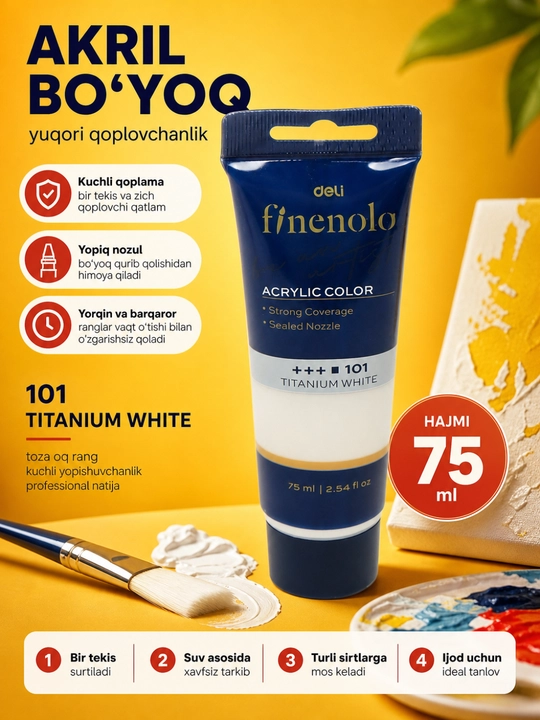 Tubali akril bo‘yoq, Deli, Finenolo EC75-CB, 75 ml