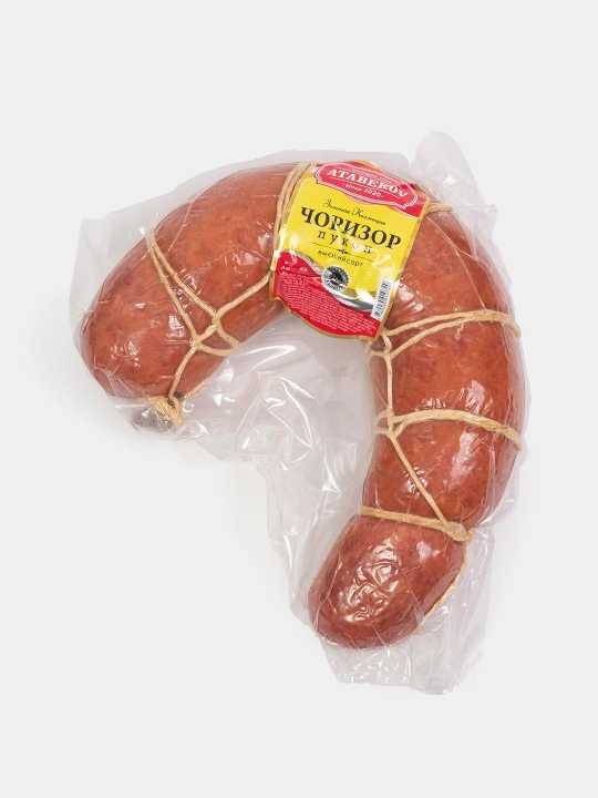 Колбаса Покон полукопченая, мясная колбаса в натуральной оболочке