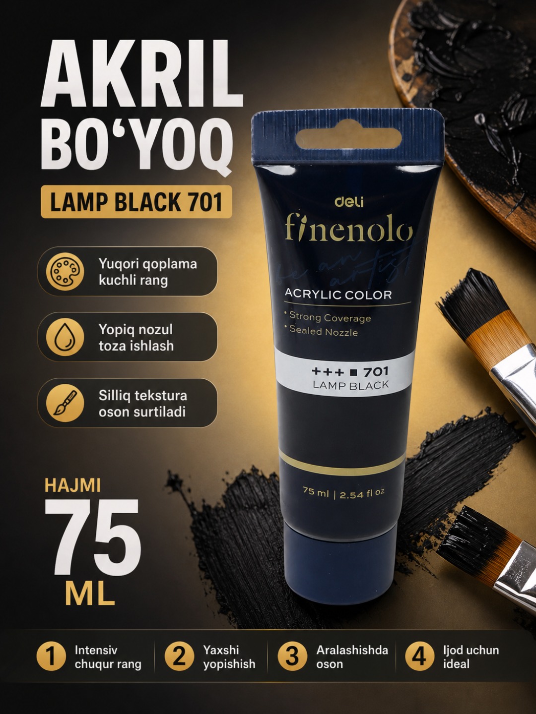 Tubali akril bo‘yoq, Deli, Finenolo EC75-CB, 75 ml
