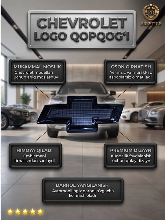 Cobalt, Tracker, Onix, Spark uchun Chevrolet emblema qopqog'i, qora Black Piano - 