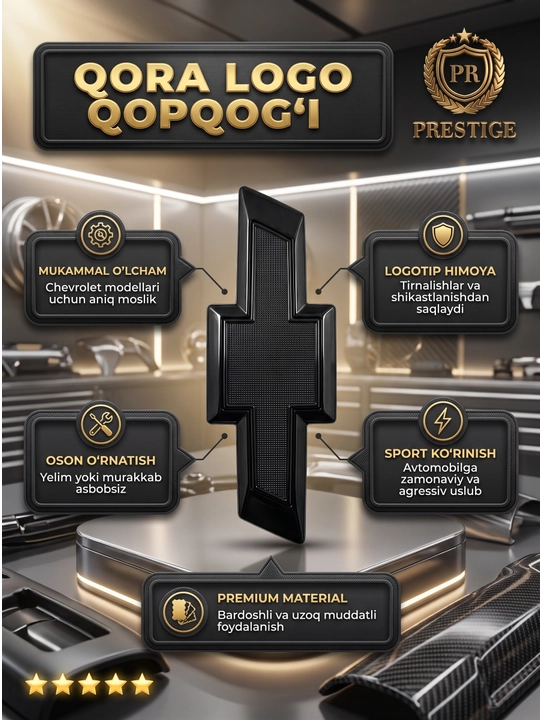 Cobalt, Tracker, Onix, Spark uchun Chevrolet emblema qopqog'i, qora Black Piano