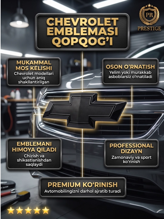 Cobalt, Tracker, Onix, Spark uchun Chevrolet emblema qopqog'i, qora Black Piano
