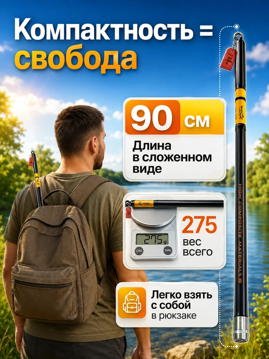 Удочка для рыбалки телескопическая без катушки