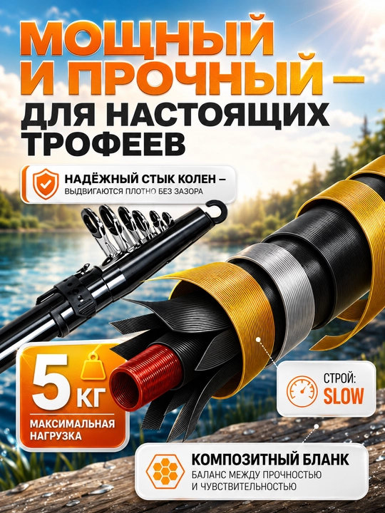 Удочка для рыбалки телескопическая без катушки