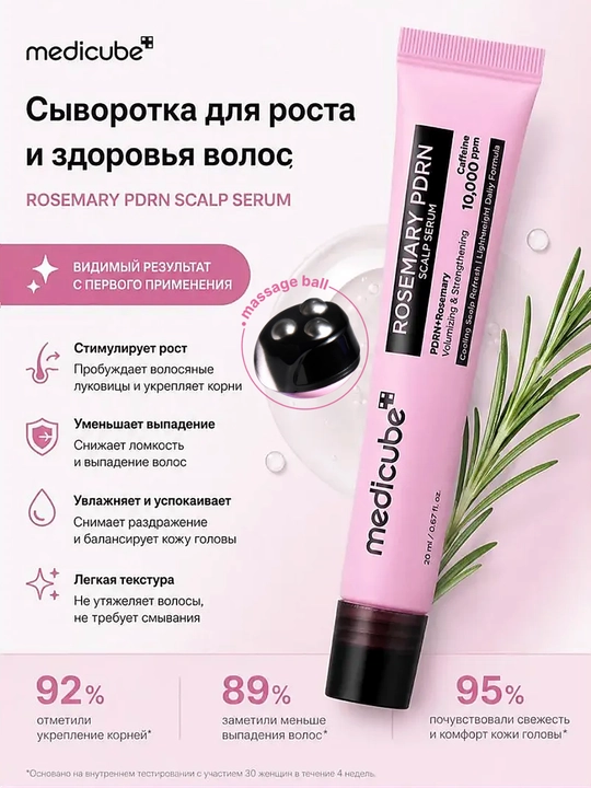 Medicube Rosemary PDRN soch uchun shampun, balzam, serum, toʻkilishiga qarshi, oʻsish - 