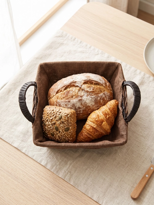 Корзина для хлеба, ротанговая и тканевая, стильный декор для кухни и стола