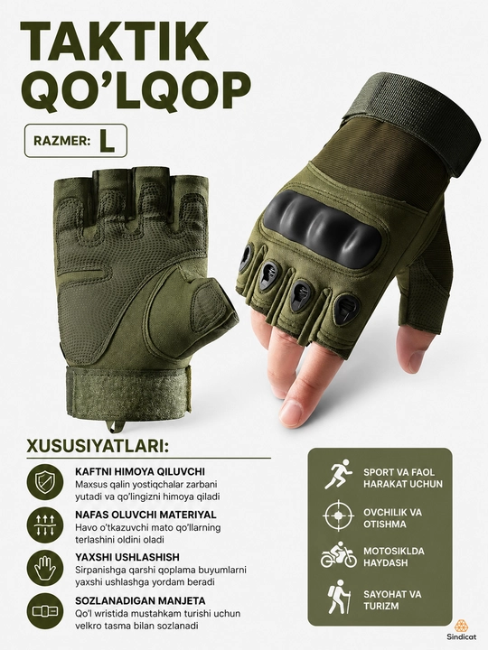 Shingardlar, qo‘lqoplar, barmoqsiz, taktik, trenajyor, zamonaviy, ekstremal sport, baliq ovlash - 