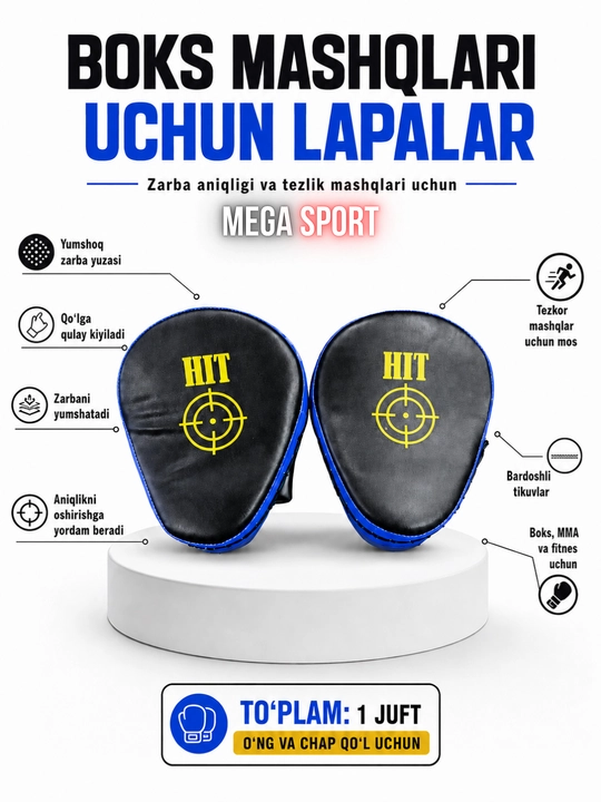 Boks va MMA uchun zarba lapalari, qo‘l tutqichli mashg‘ulot yostiqchalari