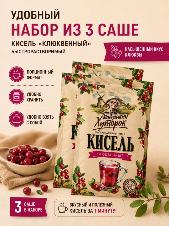 Babushkin Xutorok klyukvali jele, kukunli paket, 30 g