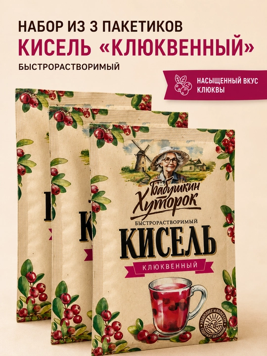 Babushkin Xutorok klyukvali jele, kukunli paket, 30 g - 