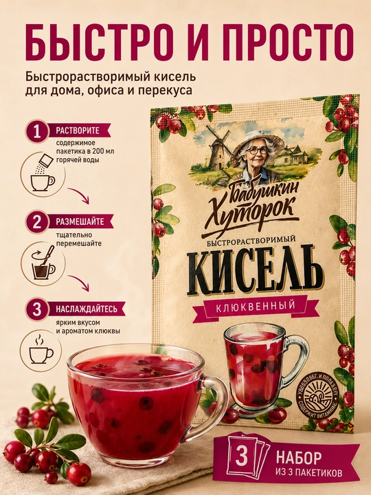 Babushkin Xutorok klyukvali jele, kukunli paket, 30 g