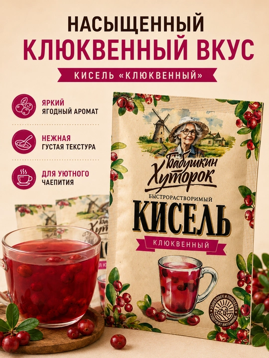 Babushkin Xutorok klyukvali jele, kukunli paket, 30 g