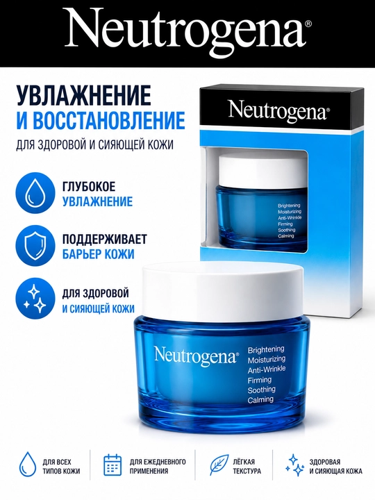 Barcha teri turlari uchun mo‘ljallangan Neutrogena namlantiruvchi va oqartiruvchi yuz kremi - 