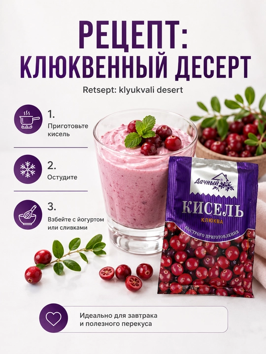Кисель гранула, Дачный, клюква саше, 30 г