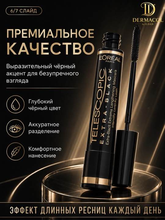 Тушь Telescopic Extra Black, с эффектом удлинения и выразительного объёма, насыщенный чёрный