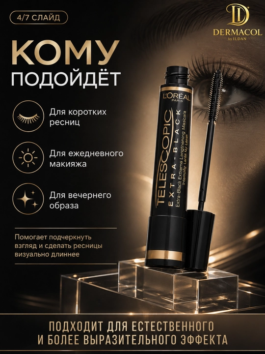 Тушь Telescopic Extra Black, с эффектом удлинения и выразительного объёма, насыщенный чёрный