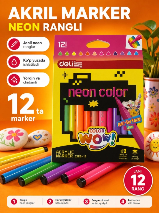 Akril marker, Deli, EC186, 6 va 12 rang