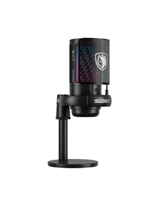 SADES — игровой микрофон с RGB-подсветкой, кронштейном и поп-фильтром для стриминга