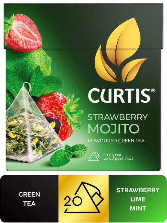 Ko'k choy Curtis "Strawberry Mojito" paketlarda, 20 ta piramidacha - 