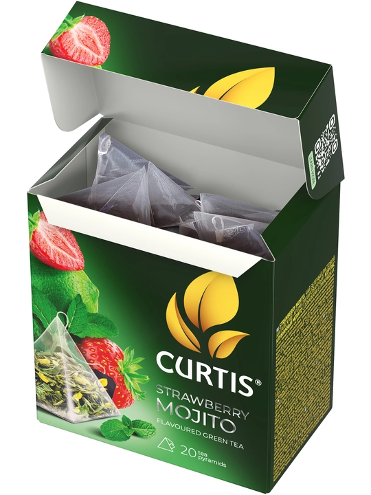 Ko'k choy Curtis "Strawberry Mojito" paketlarda, 20 ta piramidacha